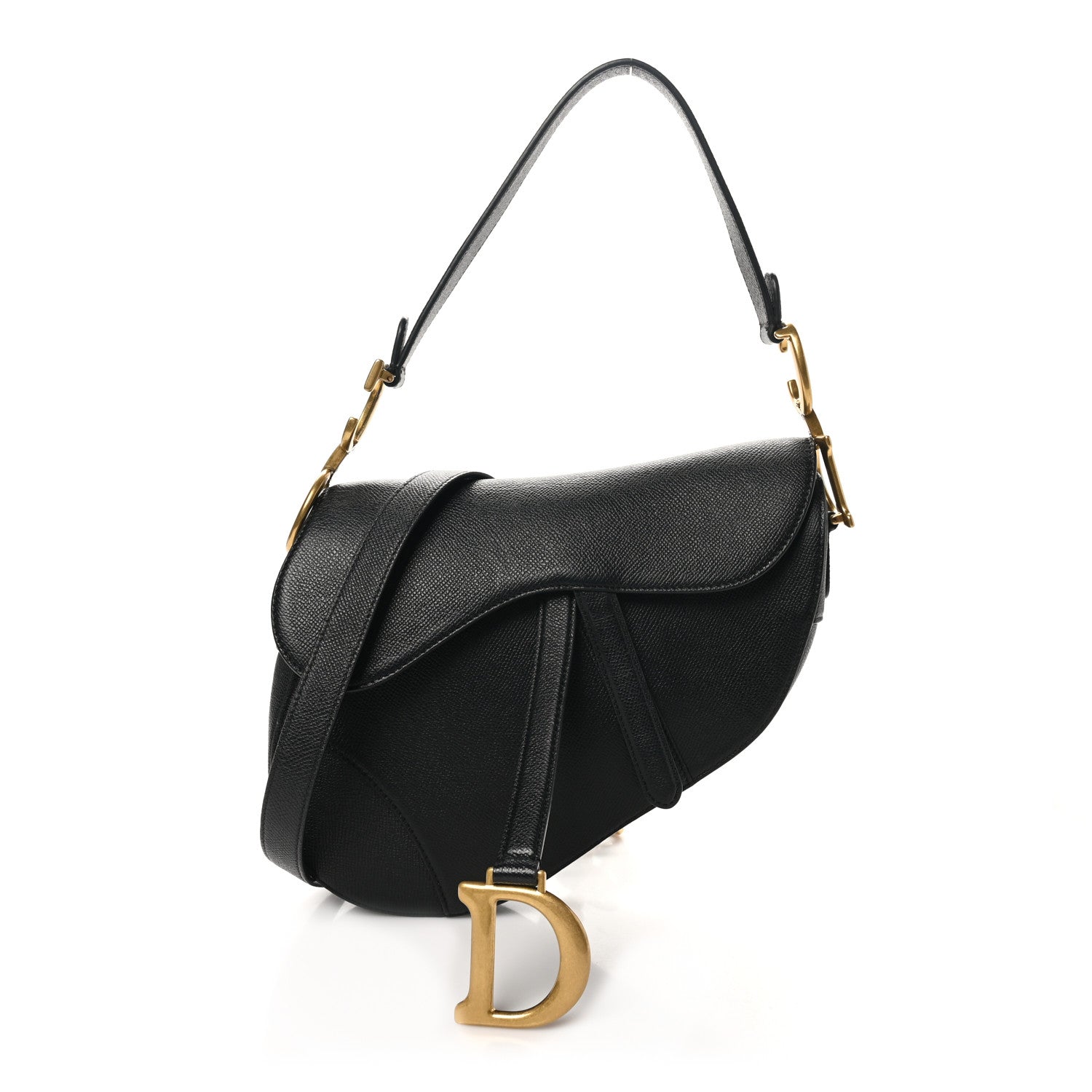 Christian Dior Grained Calfskin Saddle Bag With Strap Black 1 of 10