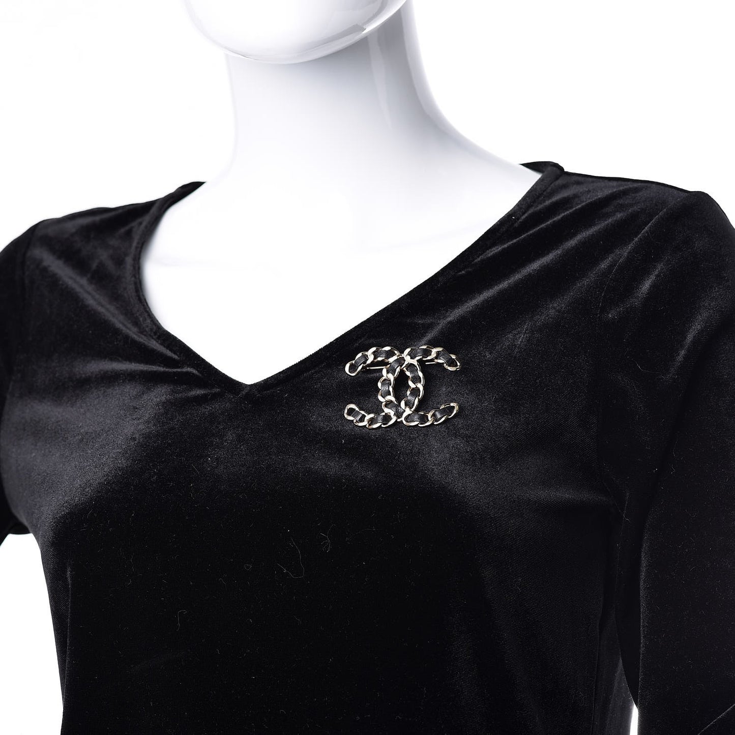 Lambskin Chain CC Brooch Black Gold