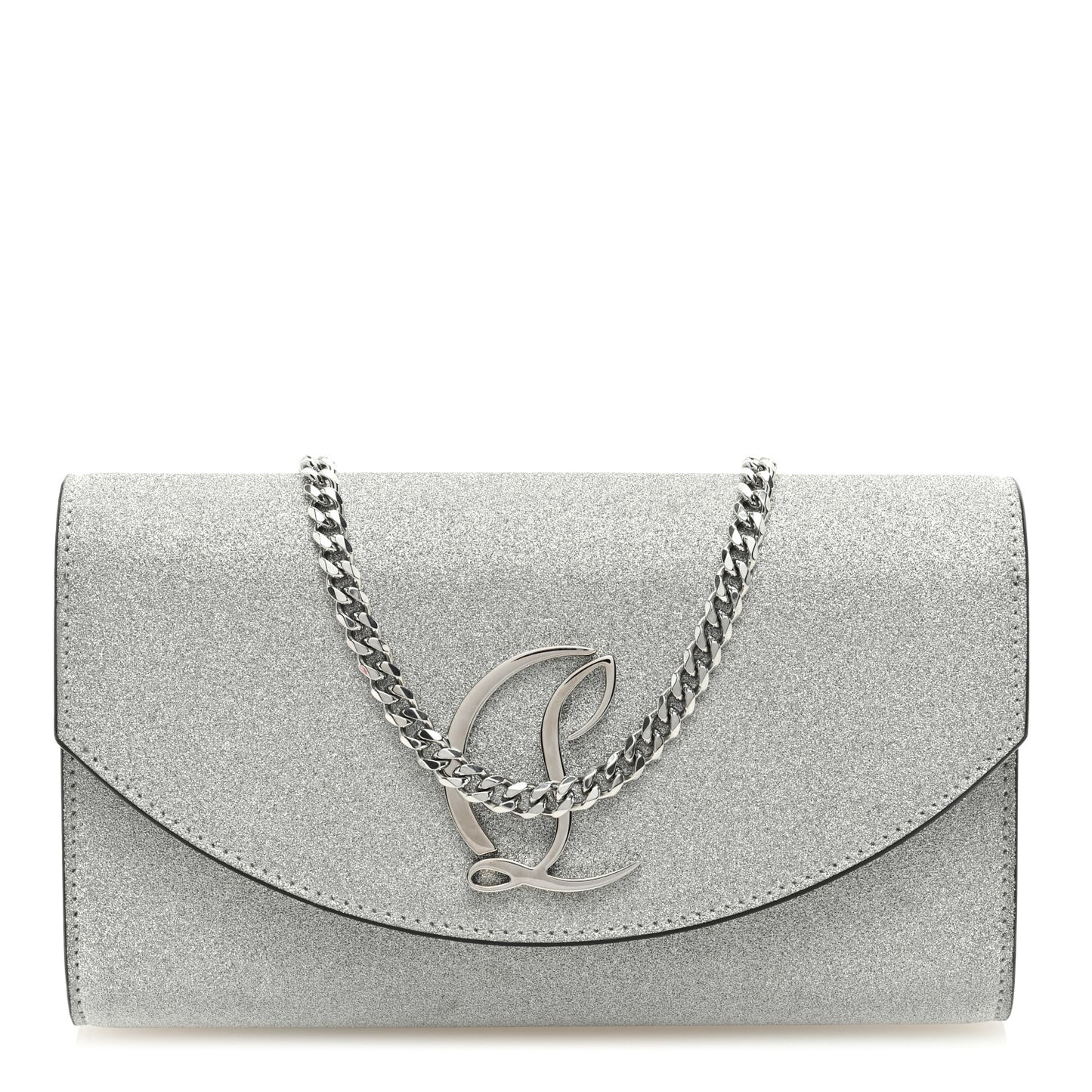 Glitter Calfskin Loubi54 Wallet On Chain Silver