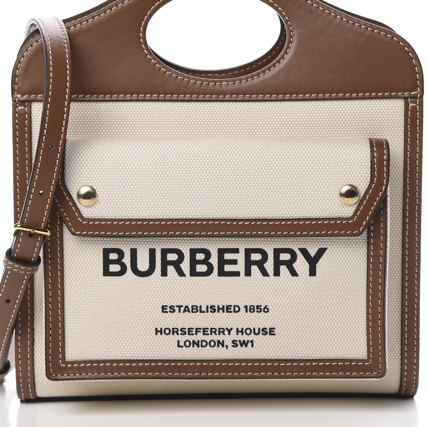 Canvas Smooth Calfskin Two Tone Mini Pocket Bag Natural Malt Brown