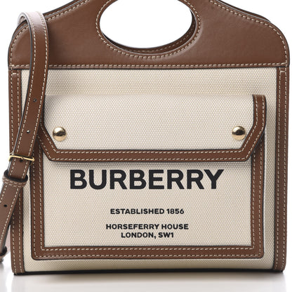 Burberry Canvas Smooth Calfskin Two Tone Mini Pocket Bag Natural Malt Brown 8 of 11