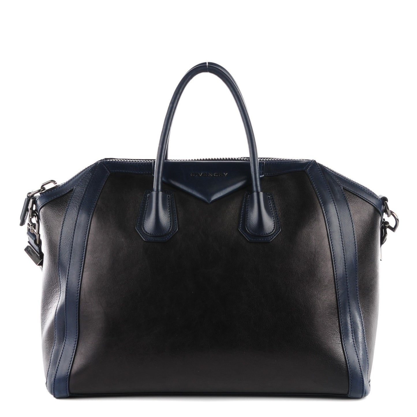 Calfskin Large Bi-Color Antigona Duffel Black Navy
