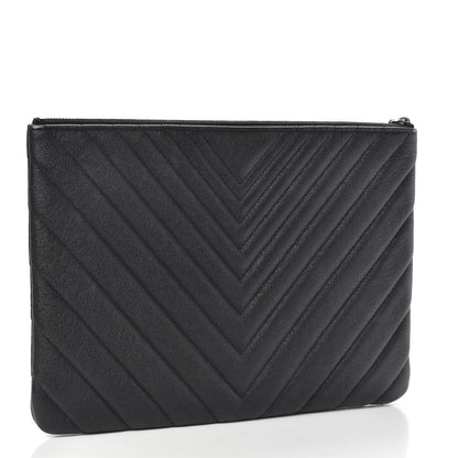 Chanel Sheepskin Chevron Quilted Medium Cosmetic Case Black 3 of 11