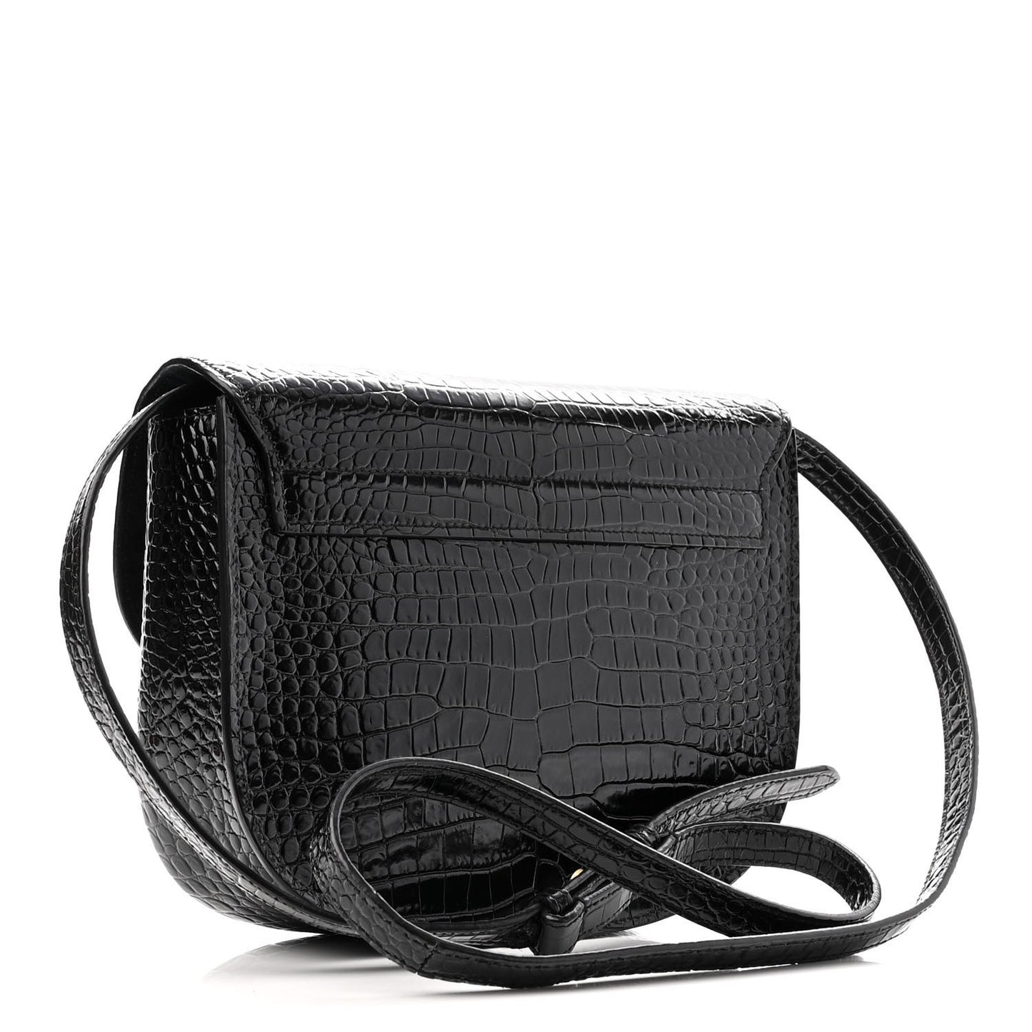 Crocodile Embossed Calfskin Monogram Medium Kaia Satchel Black