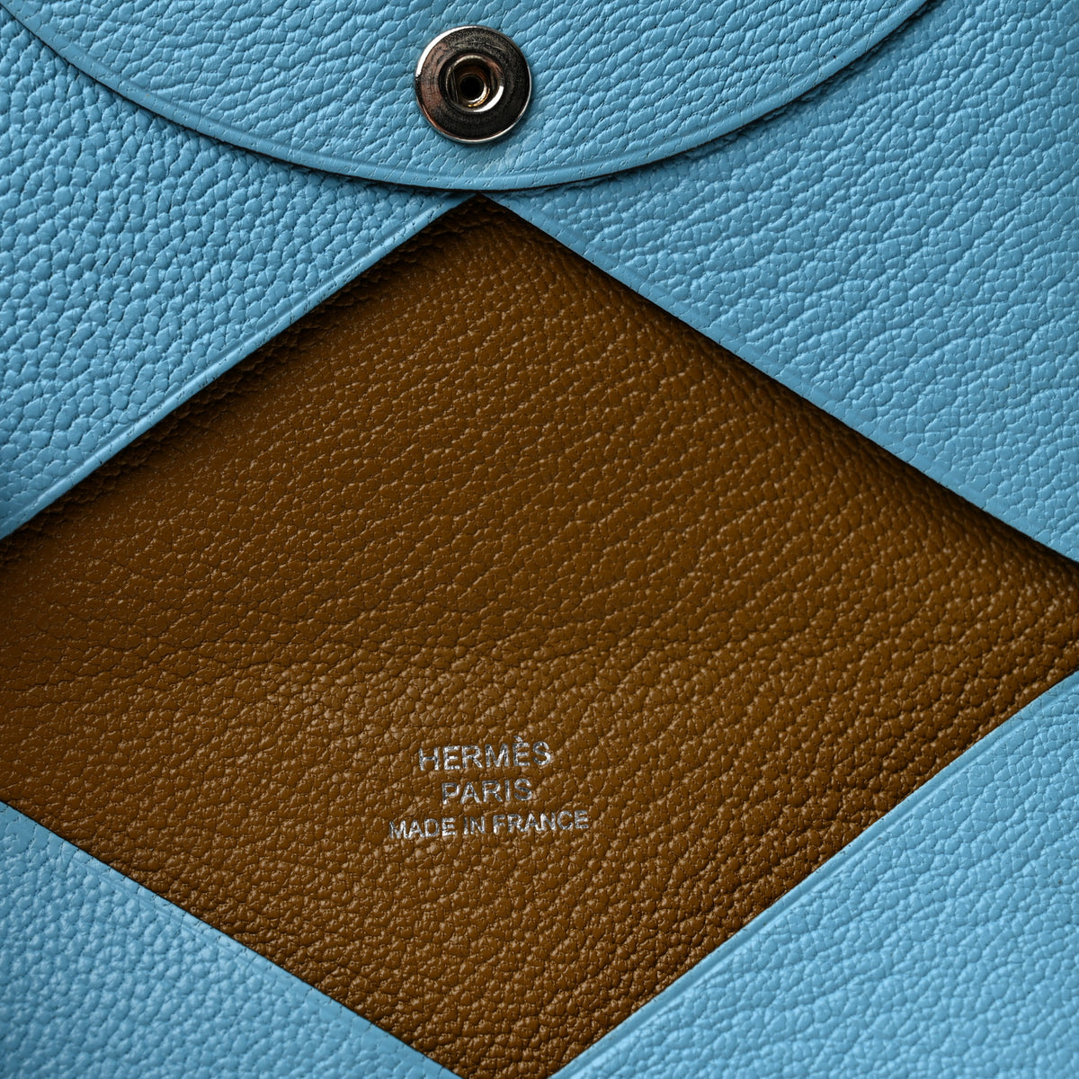 Hermes Chevre Mysore Verso Calvi Card Case Celeste Kraft 6 of 8