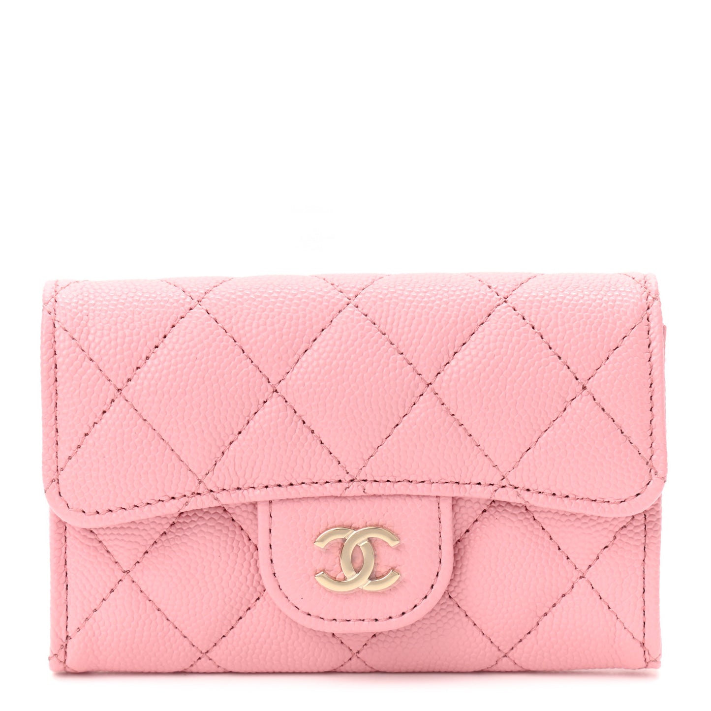 Caviar Quilted Flap Card Holder Wallet Light Pink
