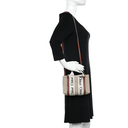 Chloe Cotton Calfskin Mini Woody Ribbon Tote White Brown 2 of 9
