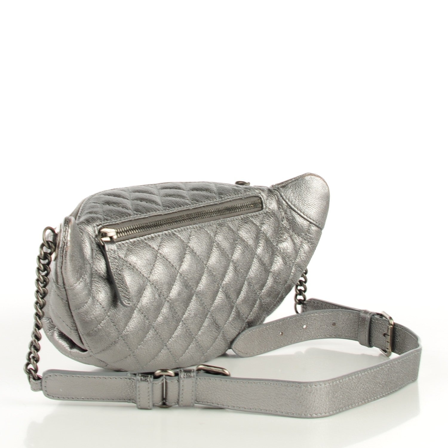 Chanel Goatskin Quilted Banane Waist Bag Fanny Pack Silver 3 of 7