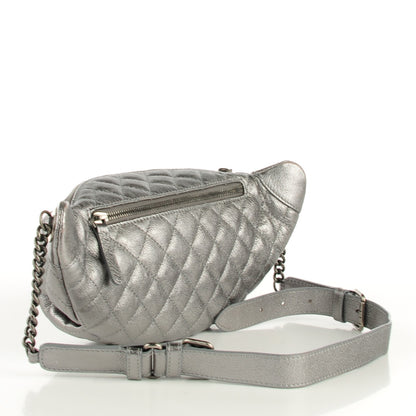 Chanel Goatskin Quilted Banane Waist Bag Fanny Pack Silver 3 of 7