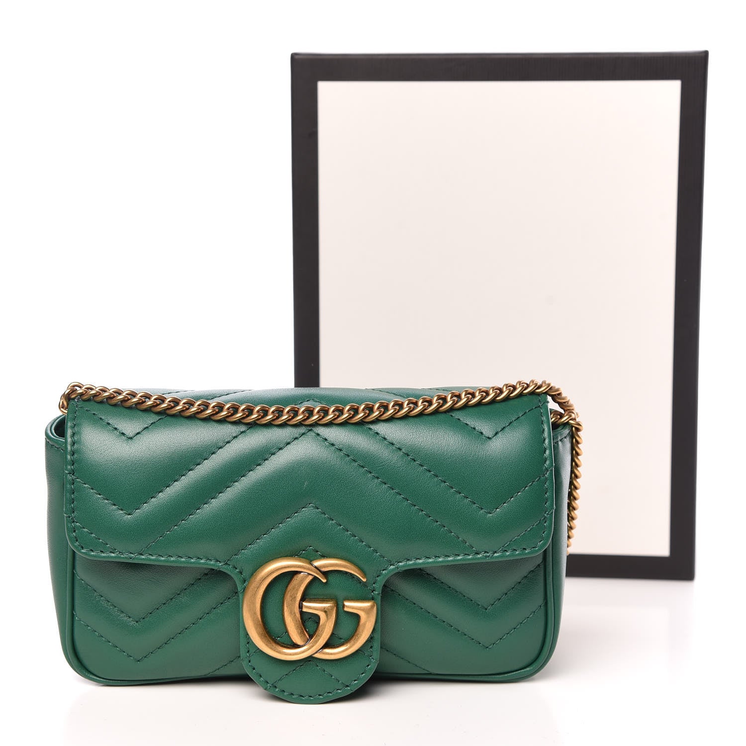 Gucci Calfskin Matelasse Super Mini GG Marmont Shoulder Bag Emerald Green 11 of 11