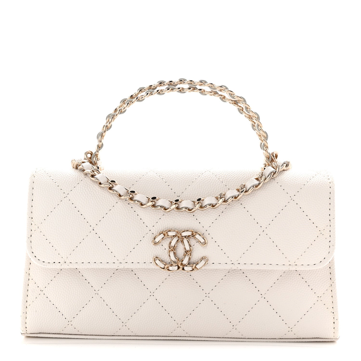 Chanel Caviar Quilted Chain Match Top Handle Phone Holder With Chain White 1 of 11