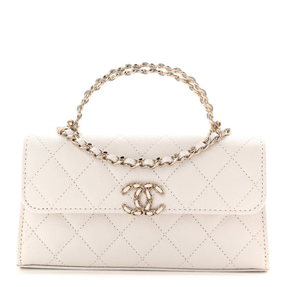 Chanel Caviar Quilted Chain Match Top Handle Phone Holder With Chain White 1 of 11