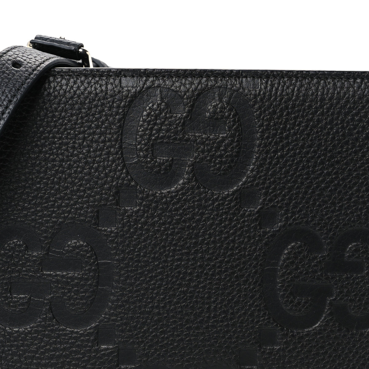 Gucci Monogram Jumbo GG Textured Dollar Calfskin Wristlet Messenger Bag Black 8 of 10