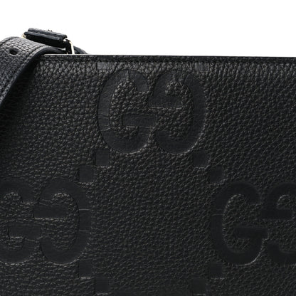 Gucci Monogram Jumbo GG Textured Dollar Calfskin Wristlet Messenger Bag Black 8 of 10