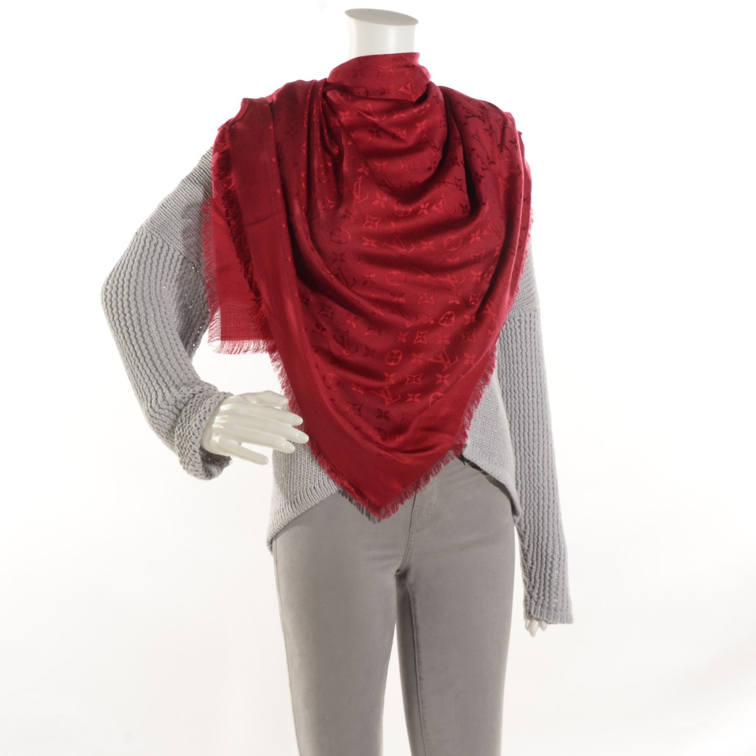 Louis Vuitton Silk Wool Monogram Shawl Pomme D'Amour 2 of 6