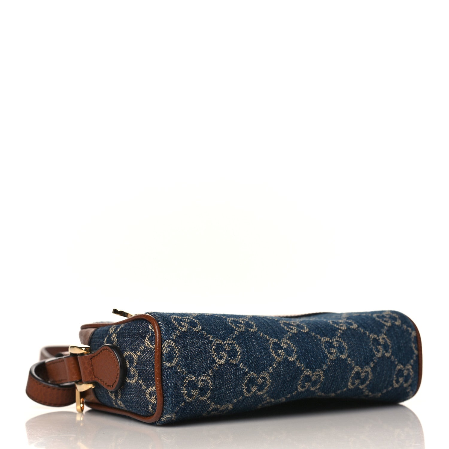Gucci New Denim GG Monogram Dollar Calfskin Mini Ophidia Shoulder Bag Blue Tea Cuir Epilog 4 of 10