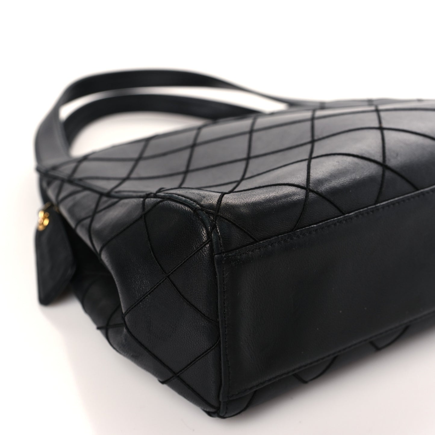 Lambskin Stitched Shoulder Bag Black