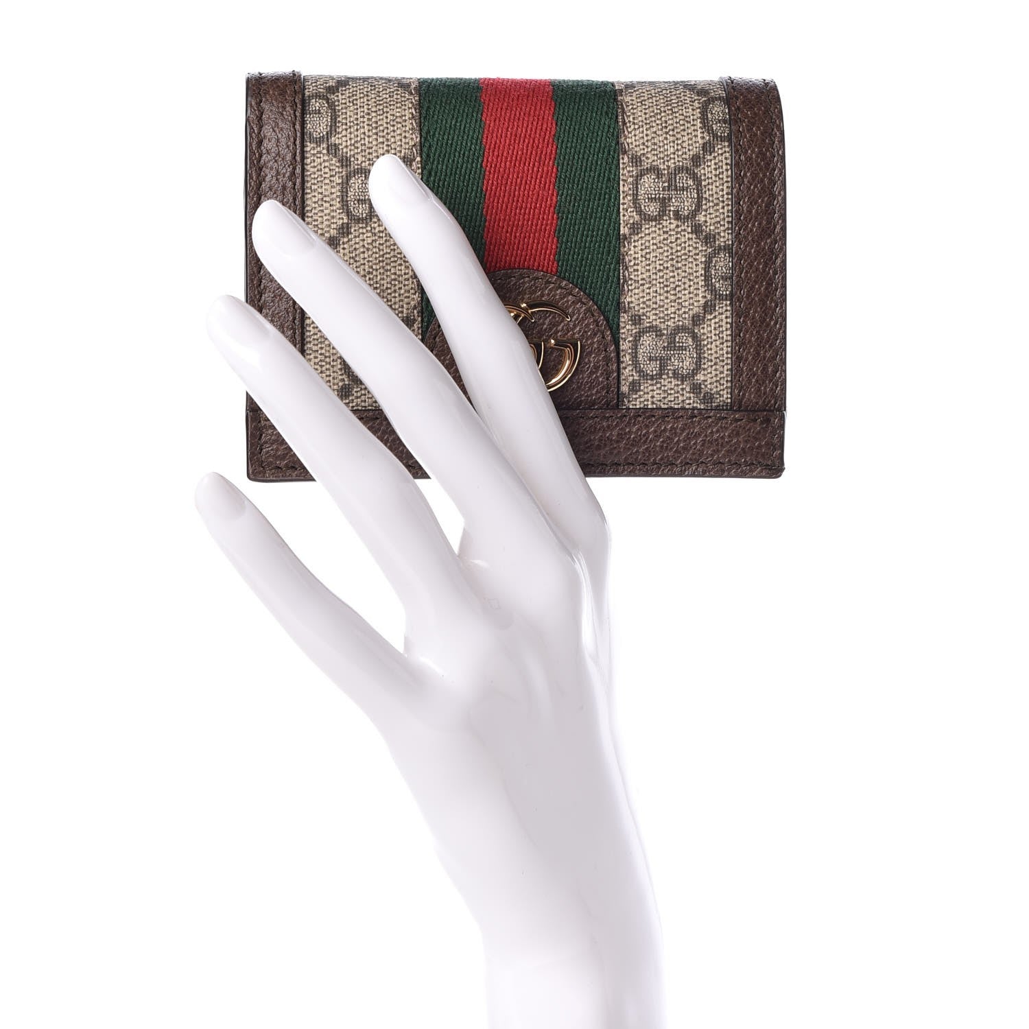Gucci GG Supreme Monogram Web Ophidia Card Case Beige New Acero 2 of 8