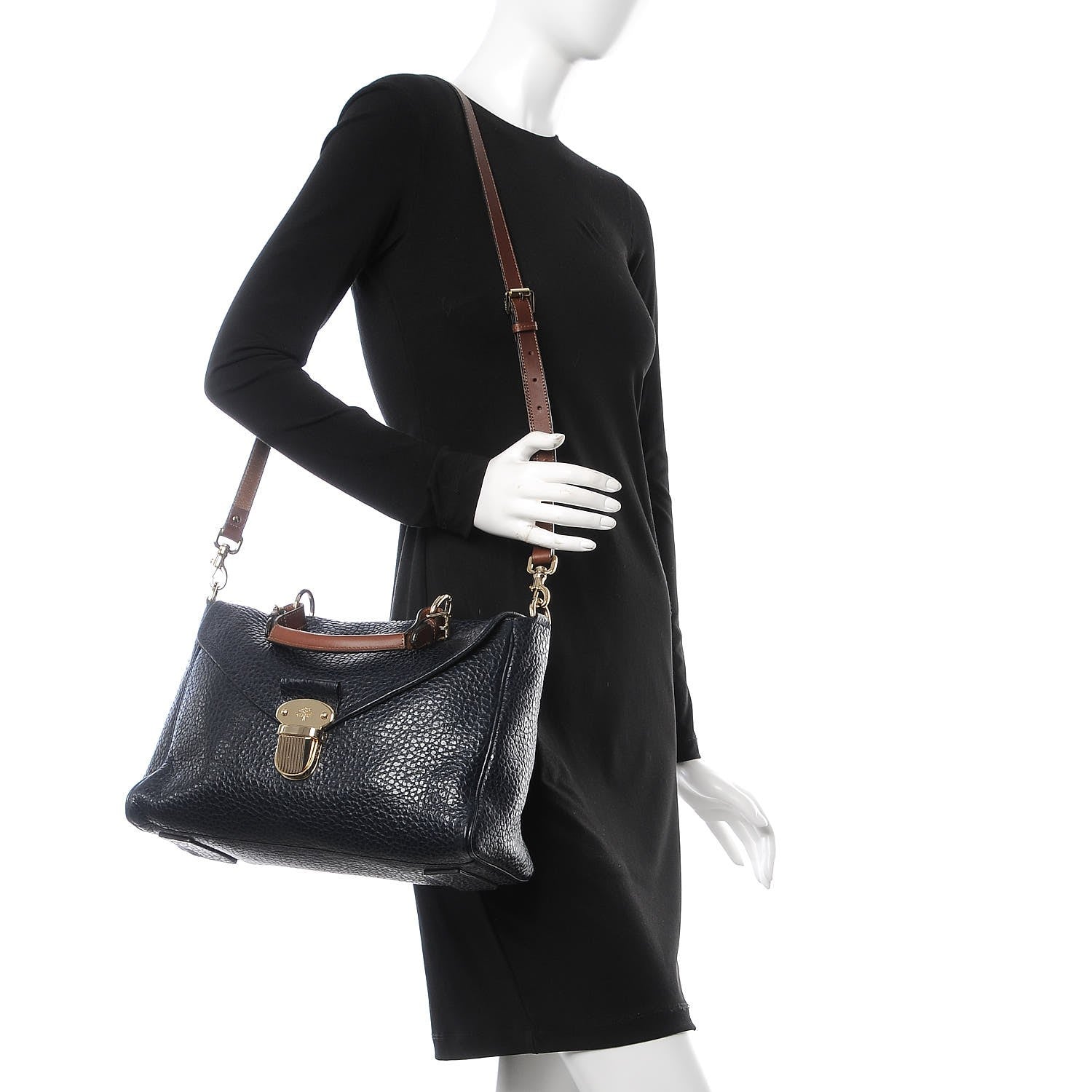 Mulberry Shiny Grain Polly Push Lock Satchel Midnight 3 of 10