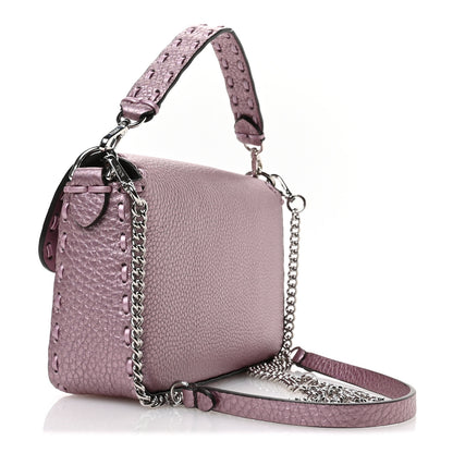 Fendi Metallic Cuoio Roma Sellerissima Nappa Sintetica Tape Stitch Mini Baguette Rosa Placca Argento 3 of 10
