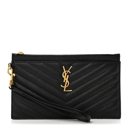 Saint Laurent Grain De Poudre Chevron Monogram Large Bill Pouch Black 1 of 8