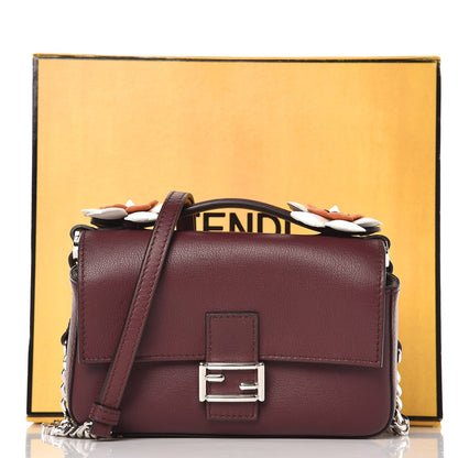 Fendi Vitello Dolce Flowerland Bi-Color Studded Micro Double Baguette Bordeaux White Ice 10 of 10
