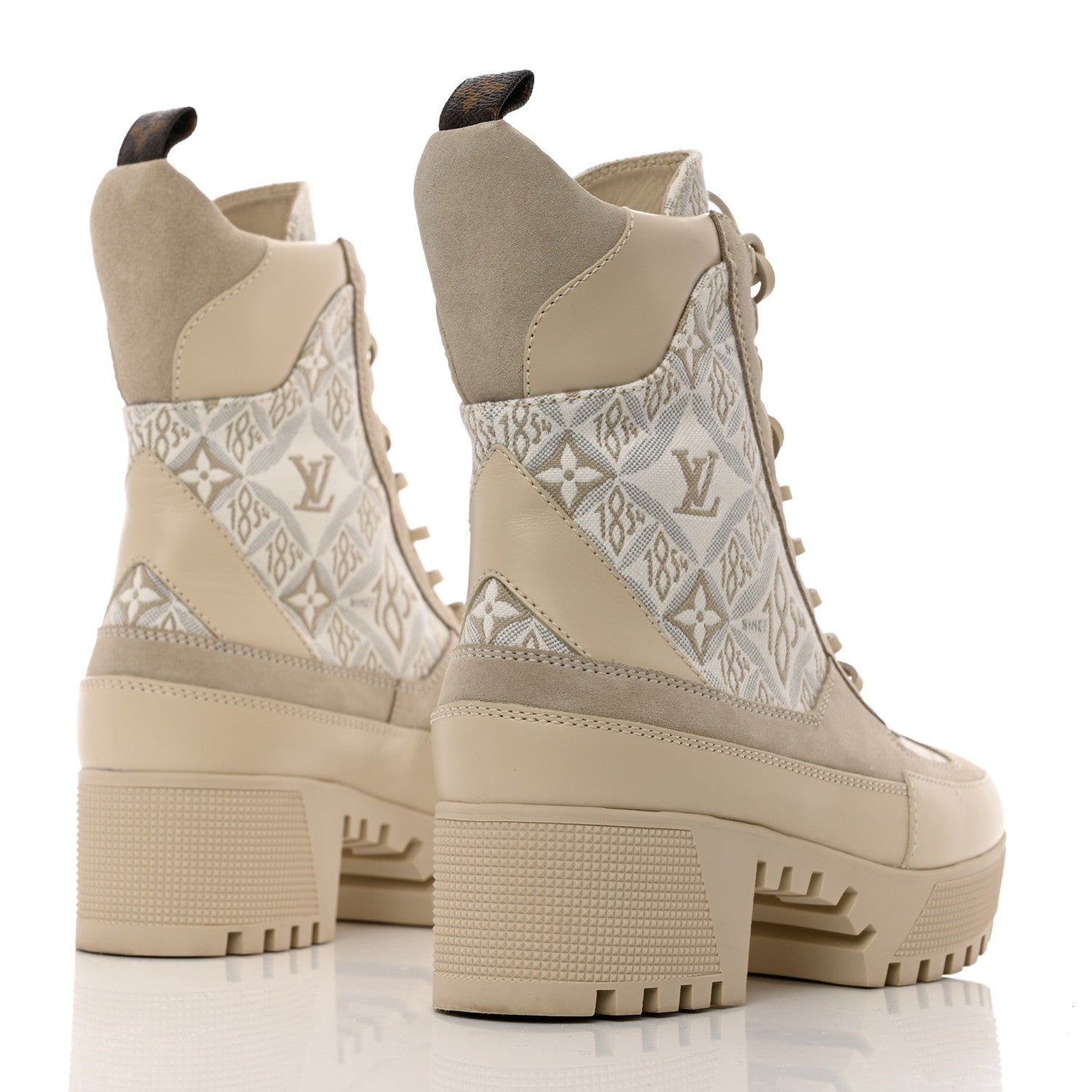 Louis Vuitton Suede Calfskin Jacquard Since 1854 Laureate Platform Desert Boots 38 Beige 4 of 12