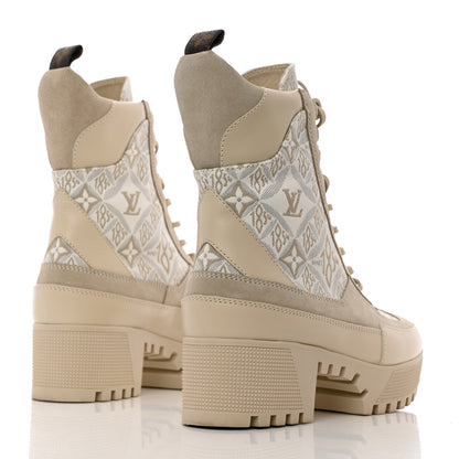 Louis Vuitton Suede Calfskin Jacquard Since 1854 Laureate Platform Desert Boots 38 Beige 4 of 12