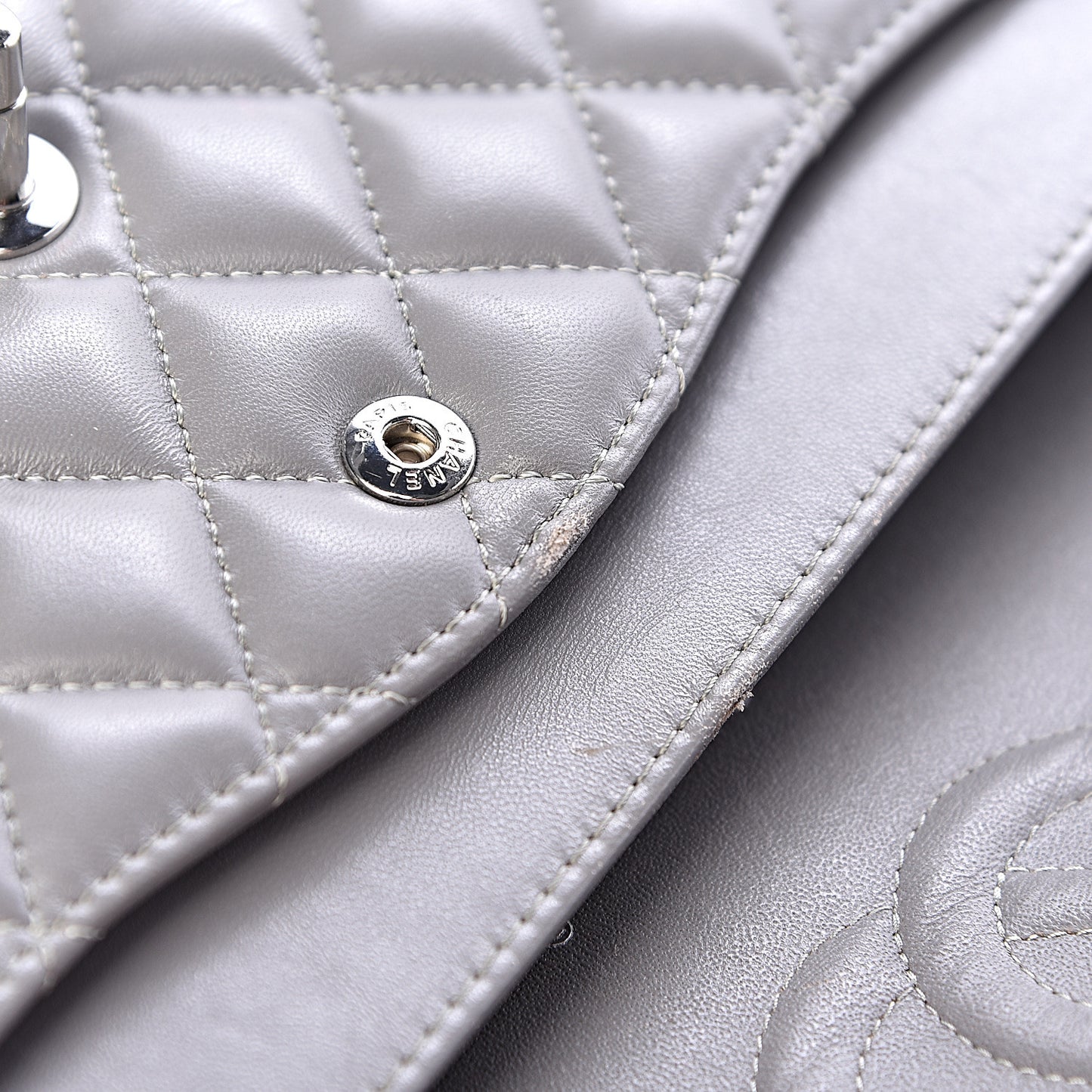 Lambskin Quilted Medium Double Flap Grey
