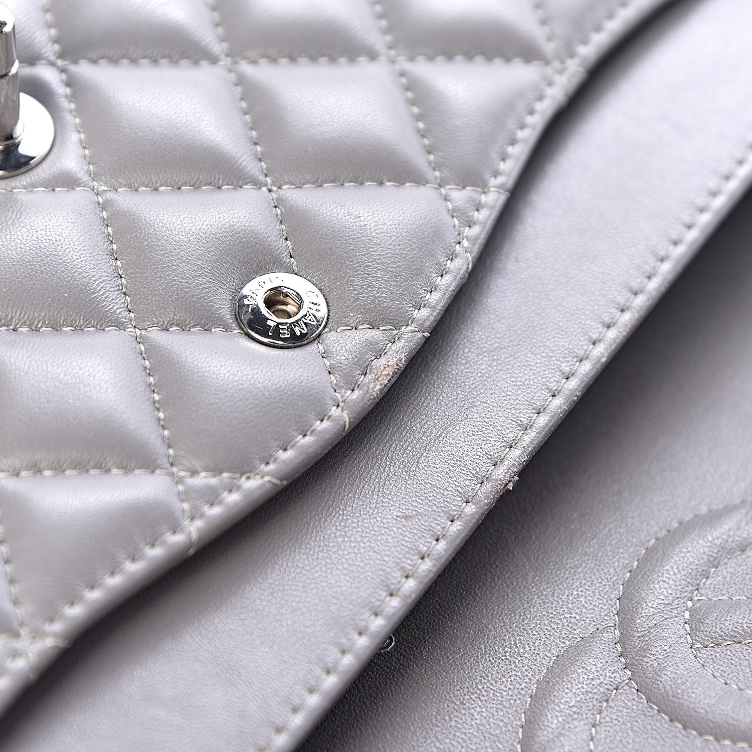 Chanel Lambskin Quilted Medium Double Flap Grey 11 of 21