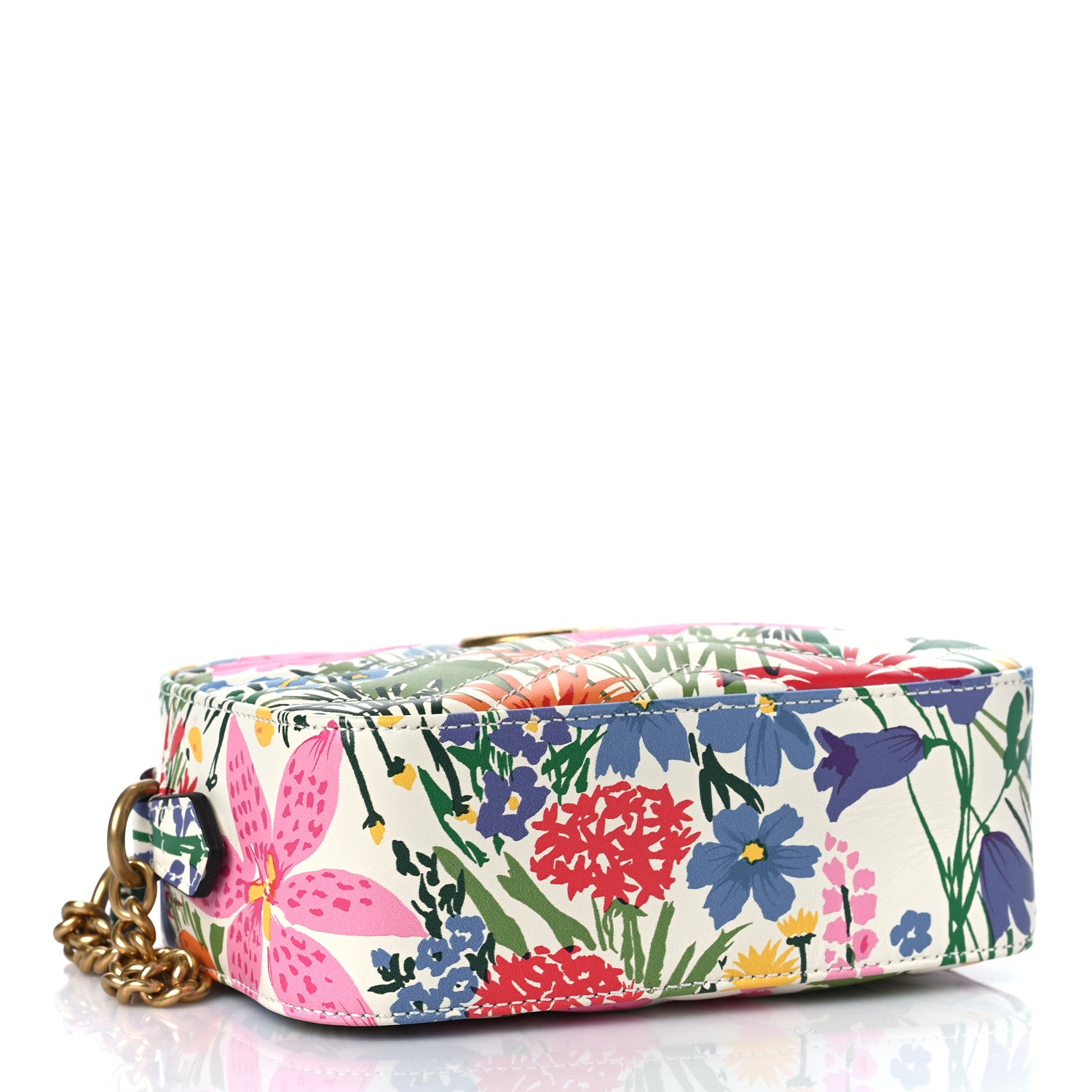 Gucci X KEN SCOTT Calfskin Matelasse Floral Print Mini GG Marmont Chain Shoulder Bag Ivory Pink 4 of 9