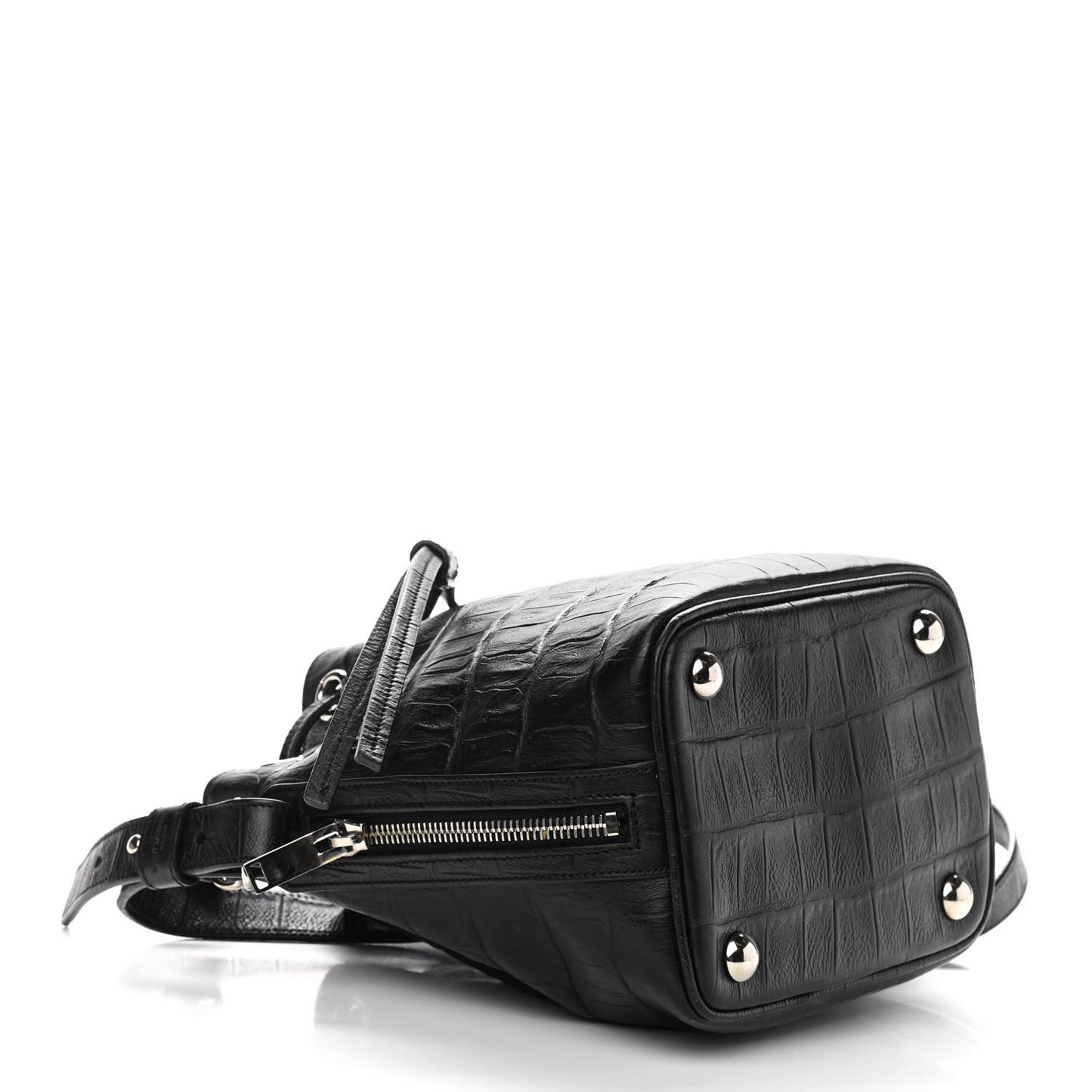Calfskin Crocodile Embossed Small Emmanuelle Bucket Bag Black