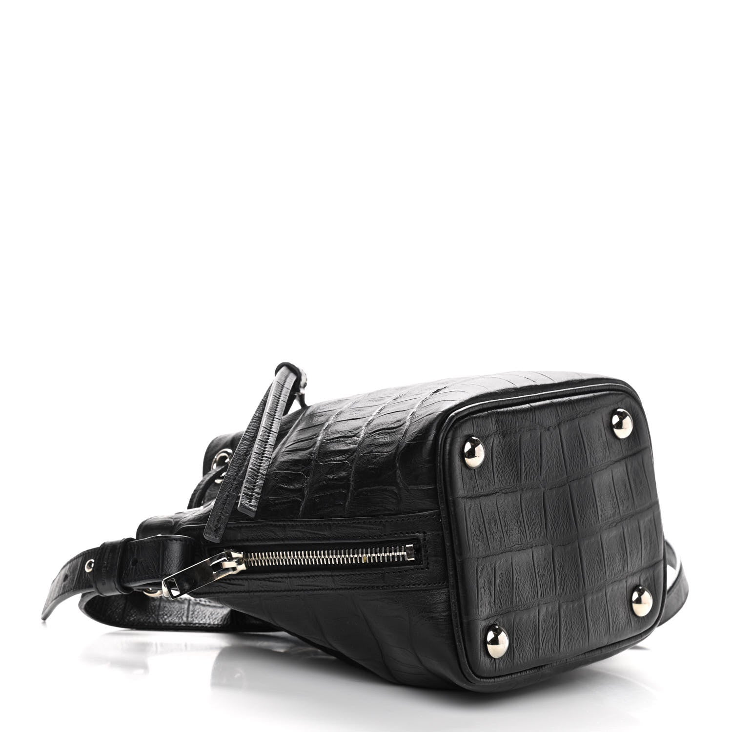 Saint Laurent Calfskin Crocodile Embossed Small Emmanuelle Bucket Bag Black 4 of 8