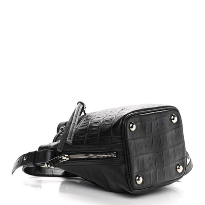 Saint Laurent Calfskin Crocodile Embossed Small Emmanuelle Bucket Bag Black 4 of 8