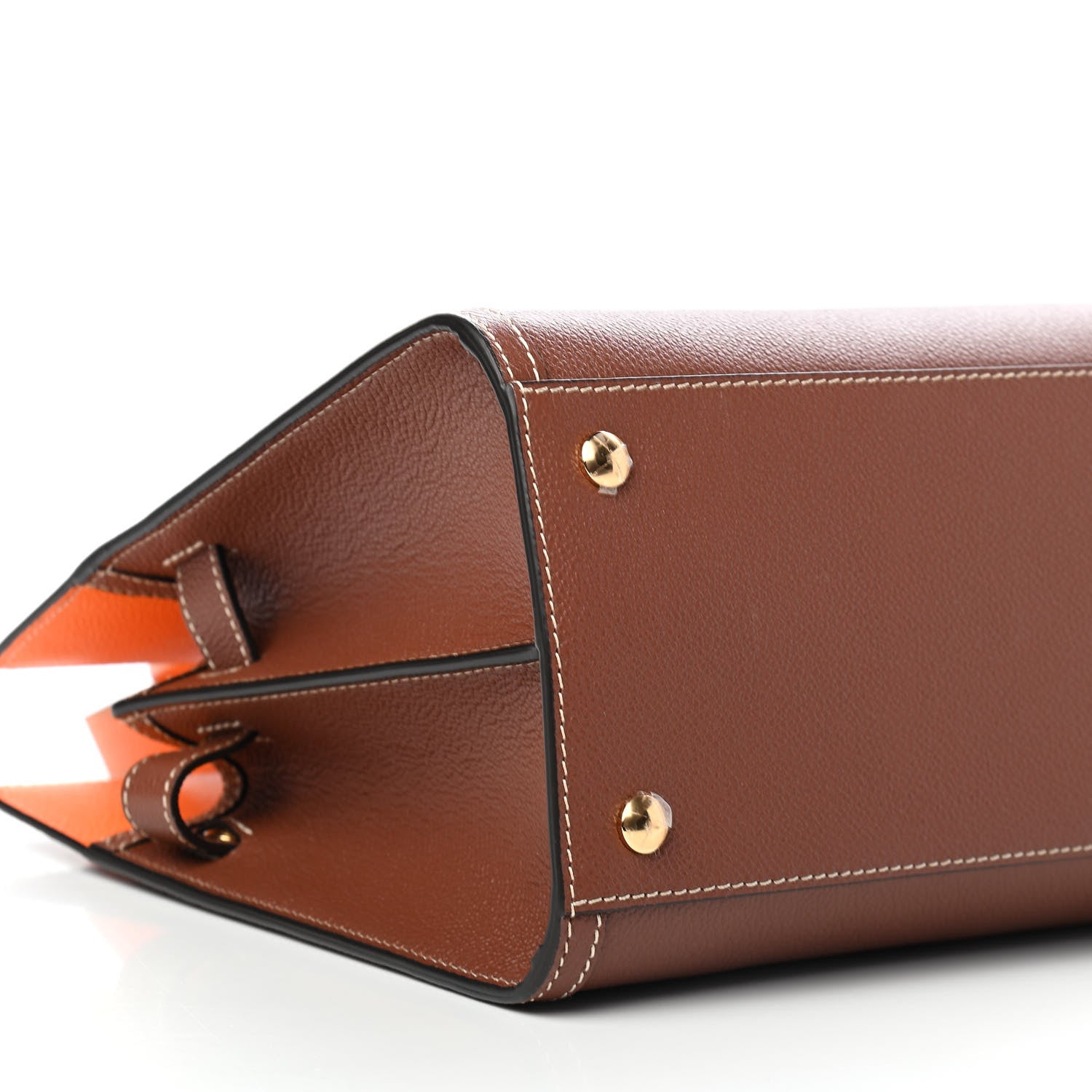 Burberry Calfskin Small Two Handle Title Bag Tan Bright Orange 4 of 8