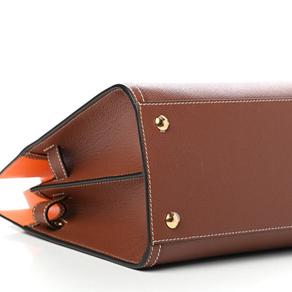 Burberry Calfskin Small Two Handle Title Bag Tan Bright Orange 4 of 8
