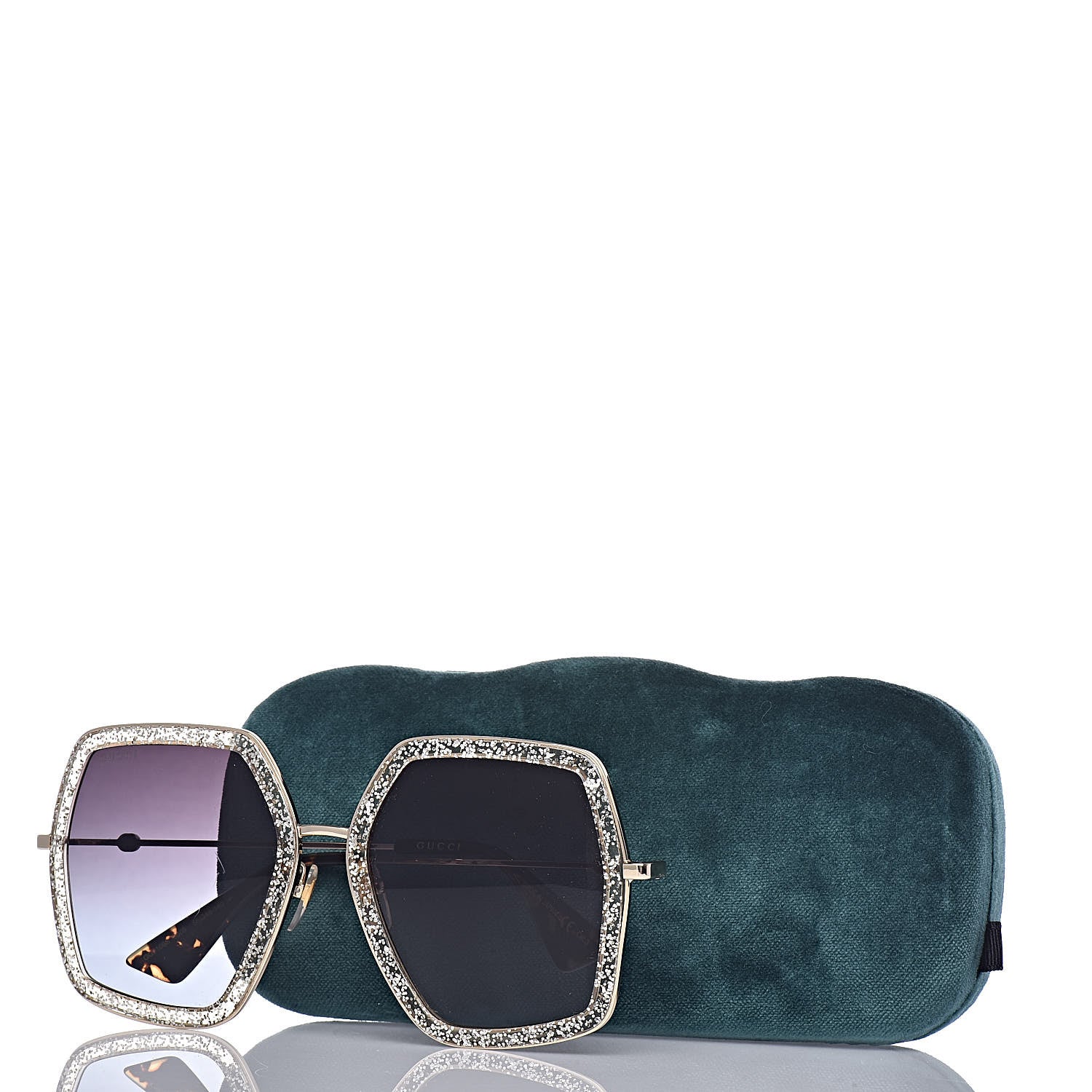 Gucci Glitter Acetate Oversize Square Frame Sunglasses GG0106S Gold 7 of 7