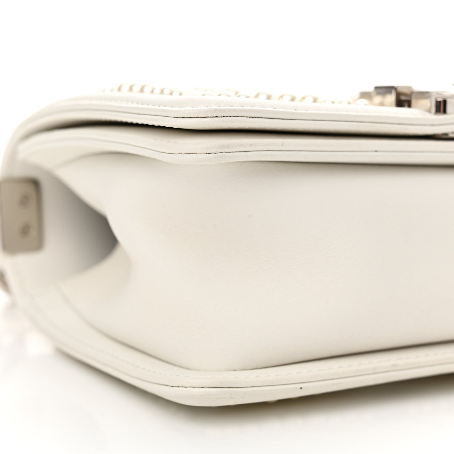 Calfskin Pearl Chevron Small Boy Flap White