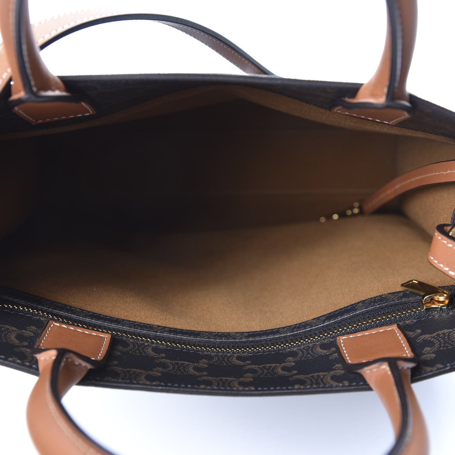 Celine Triomphe Canvas Calfskin Small Vertical Cabas Tan 4 of 7