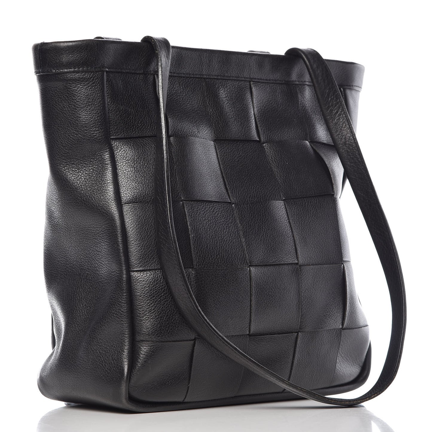 Grained Calfskin Woven Shoulder Bag Black