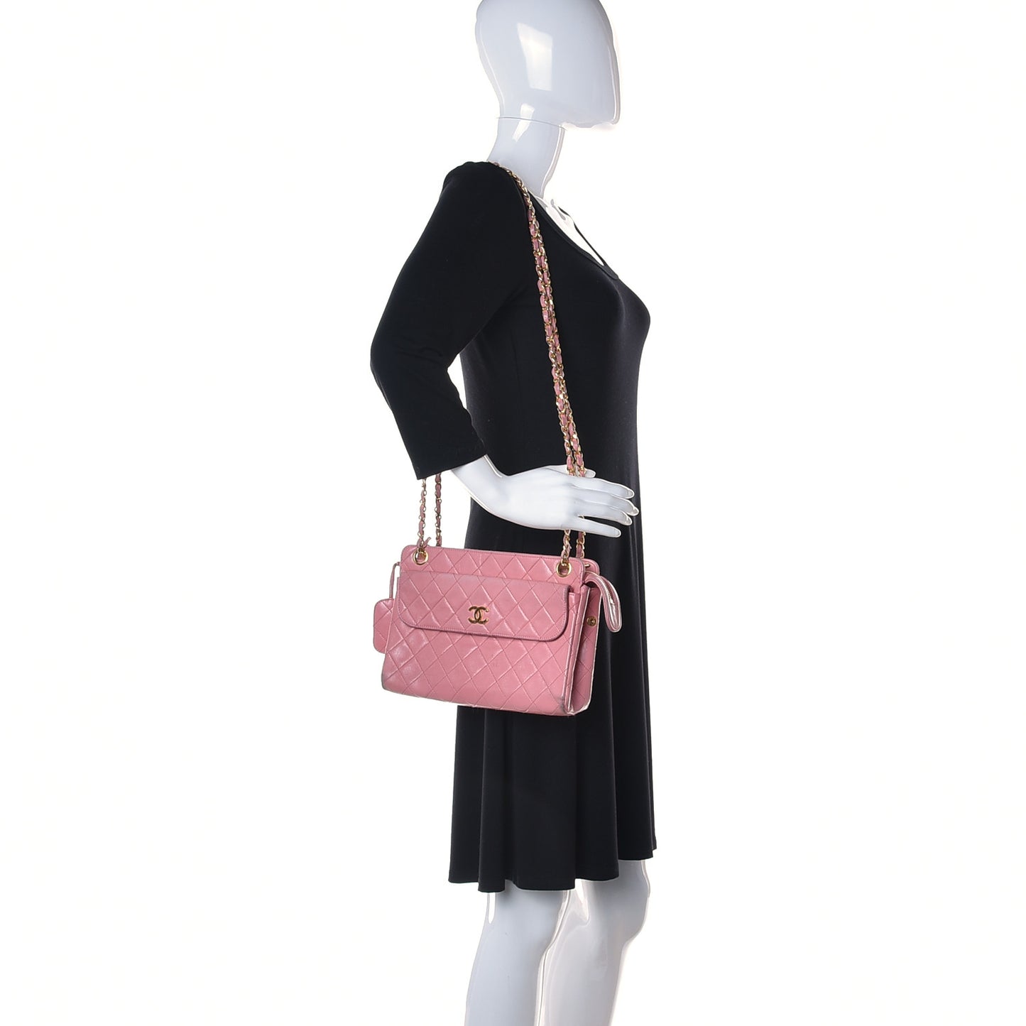 Lambskin Quilted Pocket Flap Shoulder Bag Pink