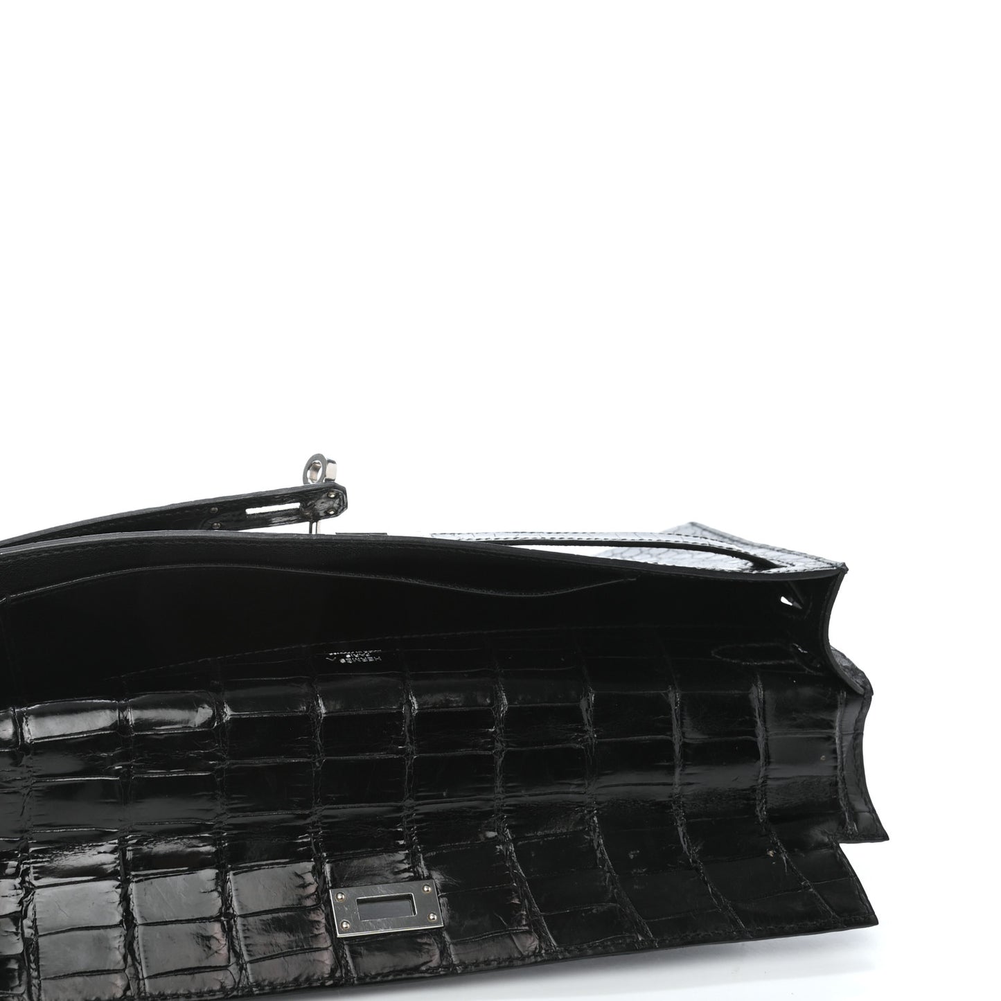 Matte Porosus Crocodile Kelly Cut Pochette Black