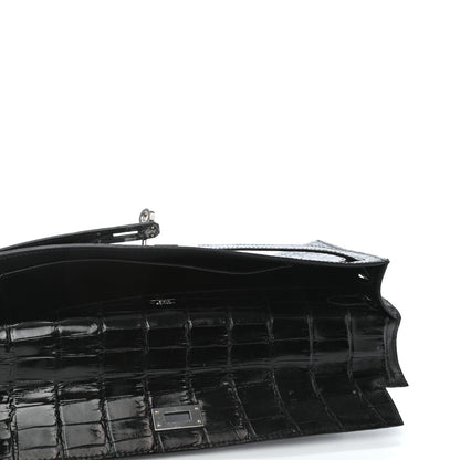 Hermes Matte Porosus Crocodile Kelly Cut Pochette Black 5 of 7