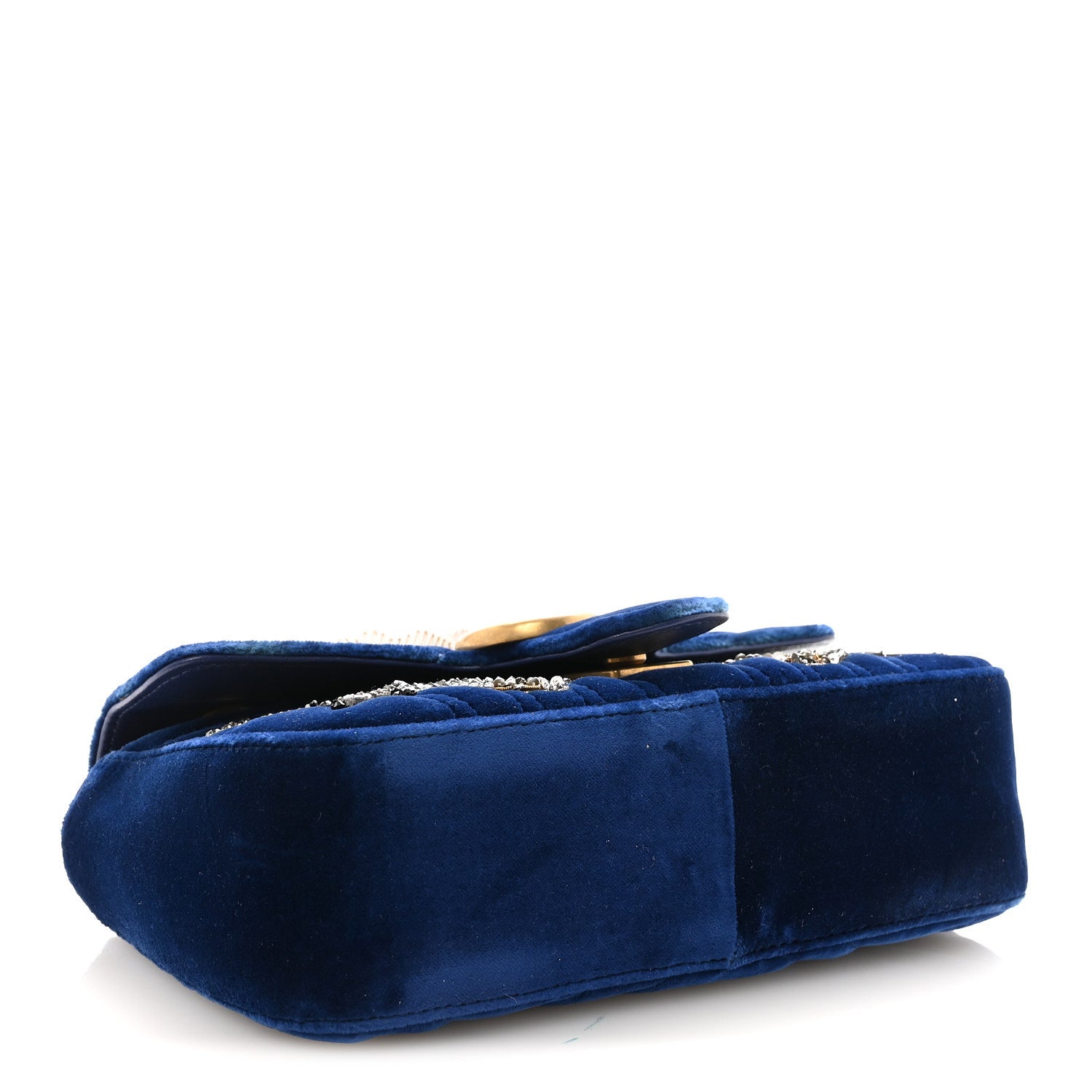 Gucci Velvet Matelasse Embroidered Mini GG Marmont Shoulder Bag Cobalt Blue 4 of 10