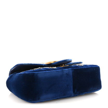 Gucci Velvet Matelasse Embroidered Mini GG Marmont Shoulder Bag Cobalt Blue 4 of 10