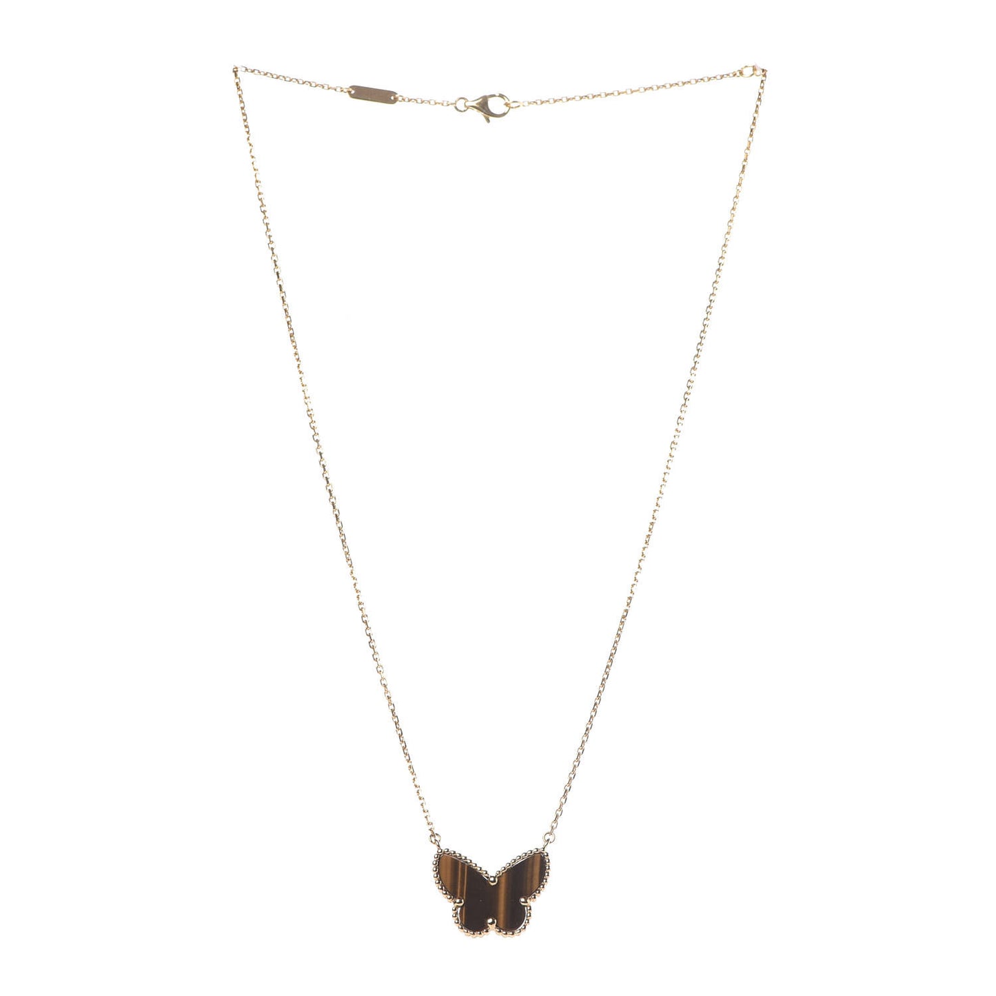 18K Yellow Gold Tiger Eye Lucky Alhambra Butterfly Pendant Necklace