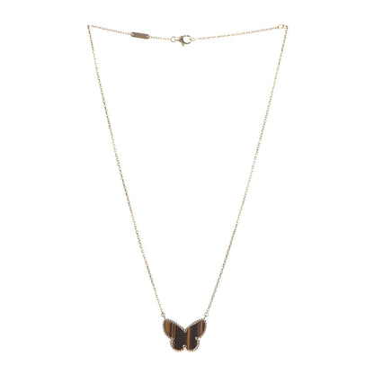 Van Cleef & Arpels 18K Yellow Gold Tiger Eye Lucky Alhambra Butterfly Pendant Necklace 3 of 7
