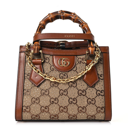Gucci New Canvas Charisma Calfskin Crystal GG Monogram Mini Diana Tote Bag Camel Ebony 1 of 13