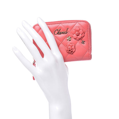 Chanel Lambskin Quilted Camellia Zip Coin Purse Pink 2 of 7
