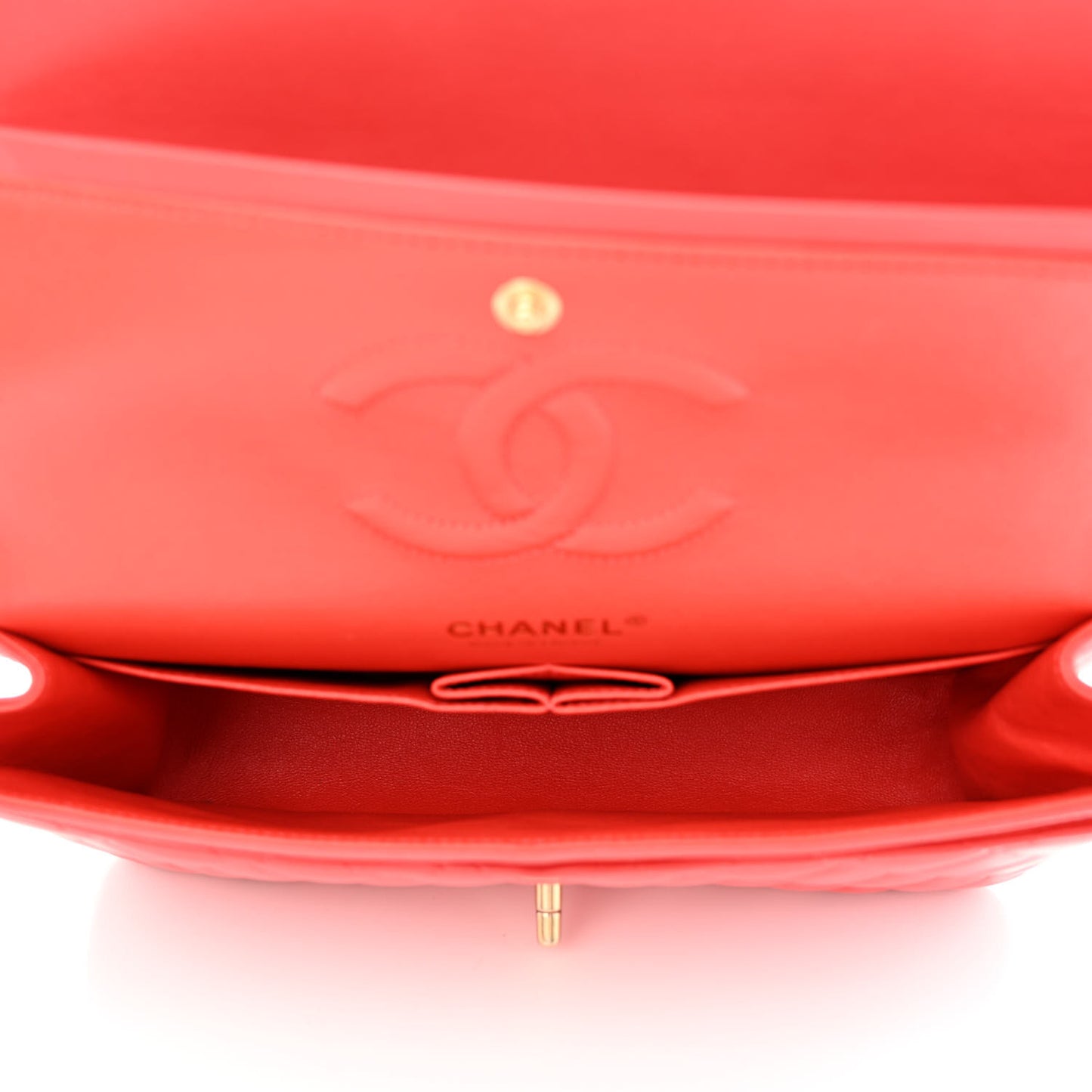 Lambskin Quilted Medium Double Flap Red